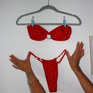 Lahana Sol Cheeky Adjustable Bikini Bottom + Sol Bandeau Bikini Top - Red Floral